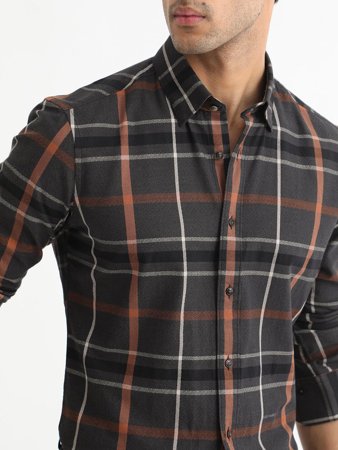 RARE RABBIT Men Keller Checked Slim Fit Spread Collar Cotton Shirt
