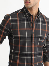 RARE RABBIT Men Keller Checked Slim Fit Spread Collar Cotton Shirt