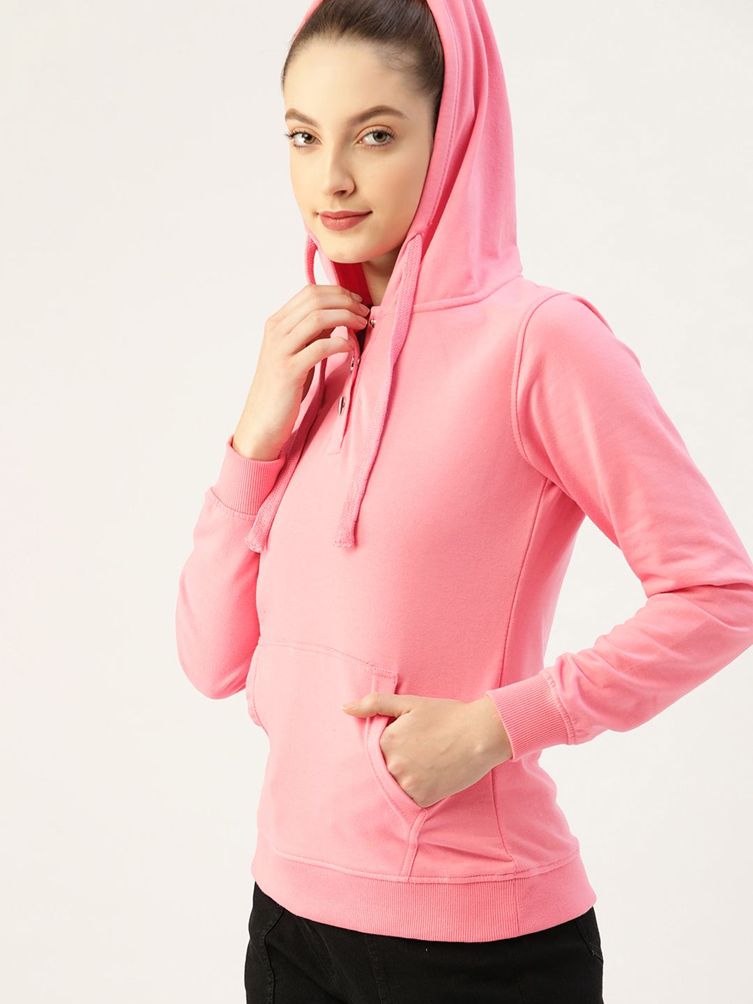 DressBerry Women Pink Hooded Sweatshirt