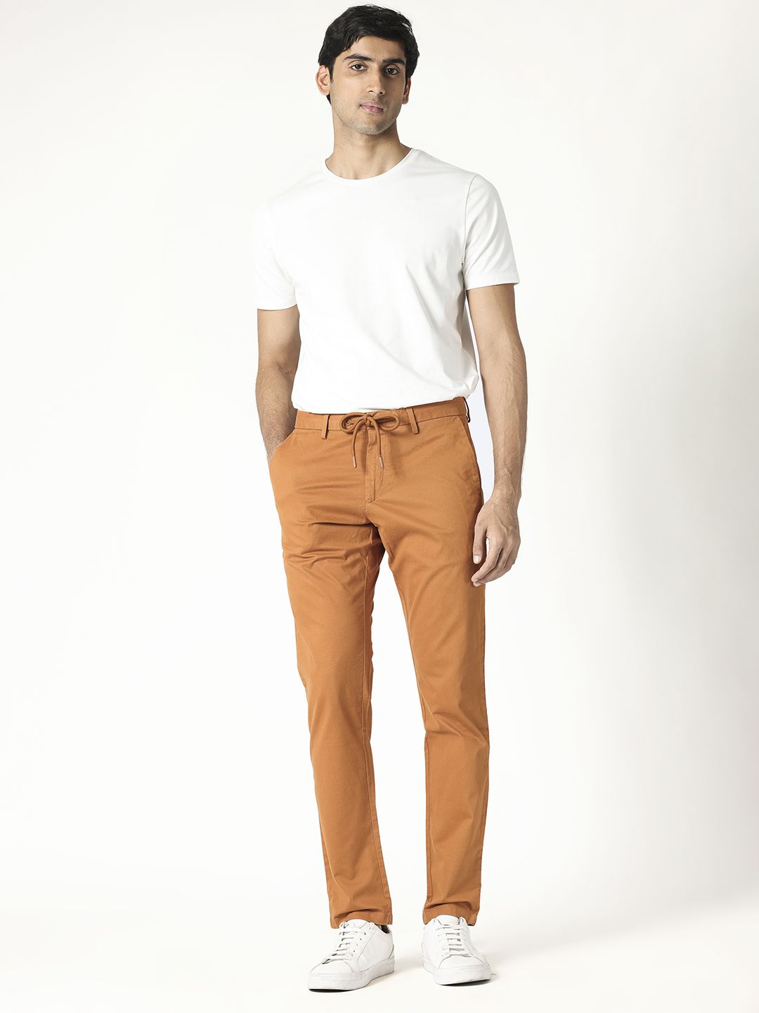 RARE RABBIT Men Rust Orange Slim Fit Trousers