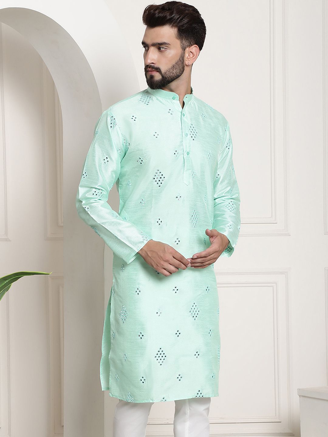 SOJANYA Embellished Mirror Work Silk Cotton Kurta