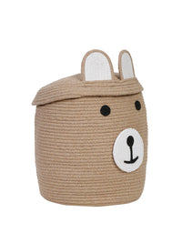 HOSTA HOMES Kids Brown & White Cartoon Face Pure Cotton Laundry Bag