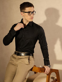 DENNISON Men Black Pure Cotton Smart Formal Shirt