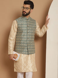 Jaket Nehru Kolar Mandarin Rekaan Tenun Hijau Anouk