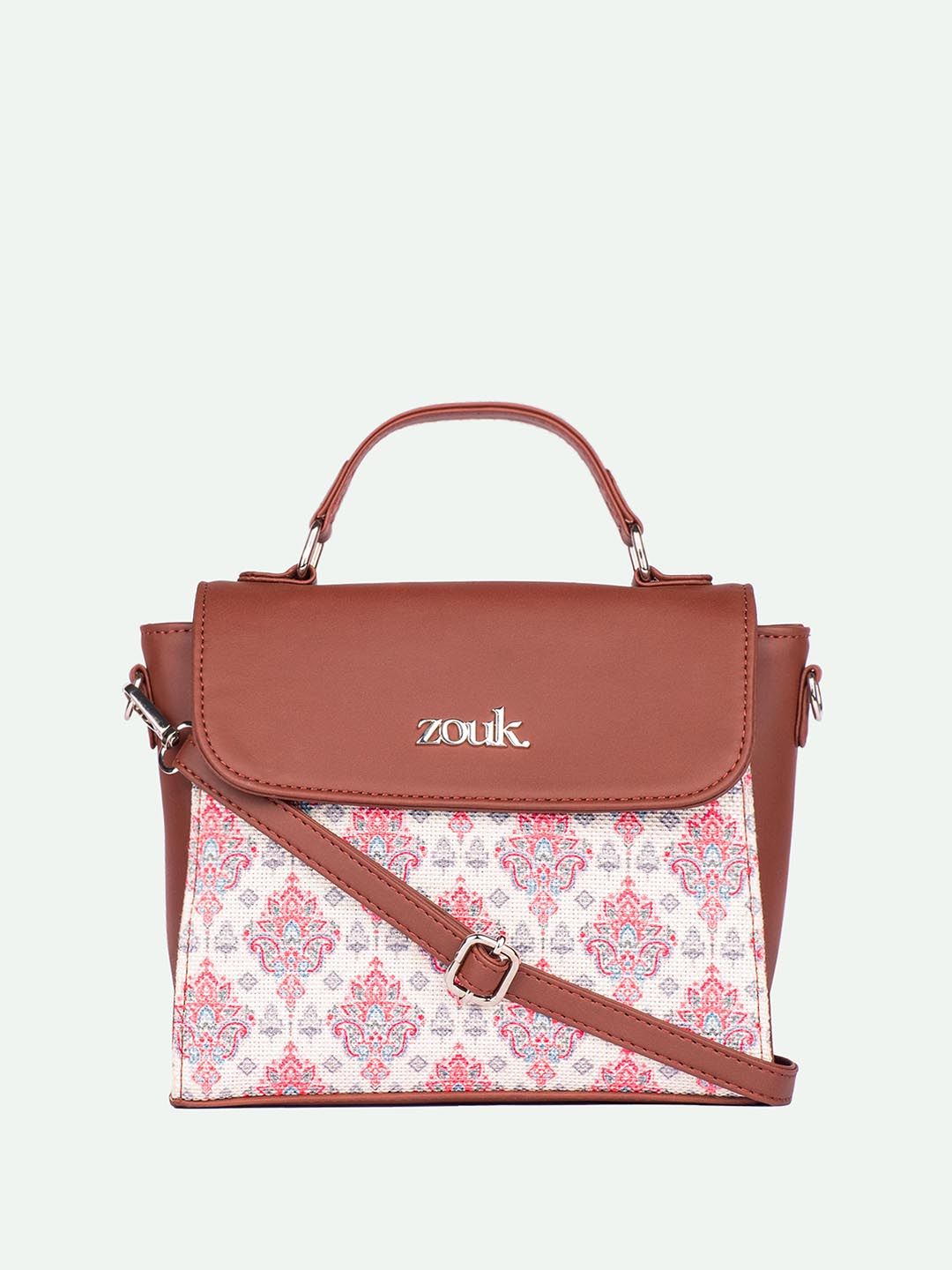 ZOUK Kashmiri Tulips Floral Printed Structured Handheld Bag