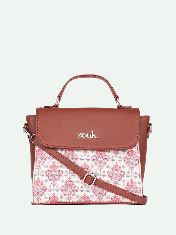 ZOUK Kashmiri Tulips Floral Printed Structured Handheld Bag