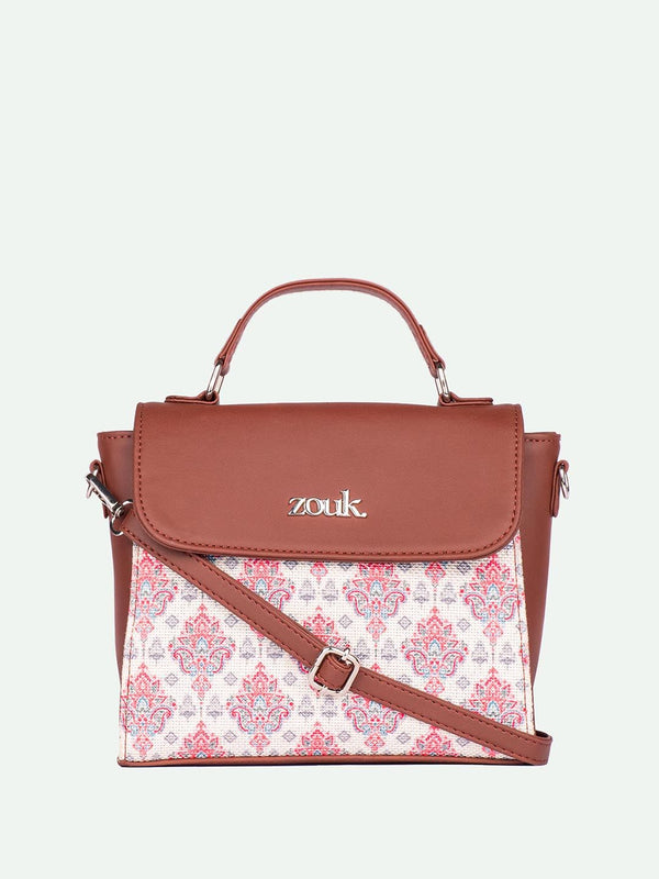 ZOUK Kashmiri Tulips Floral Printed Structured Handheld Bag