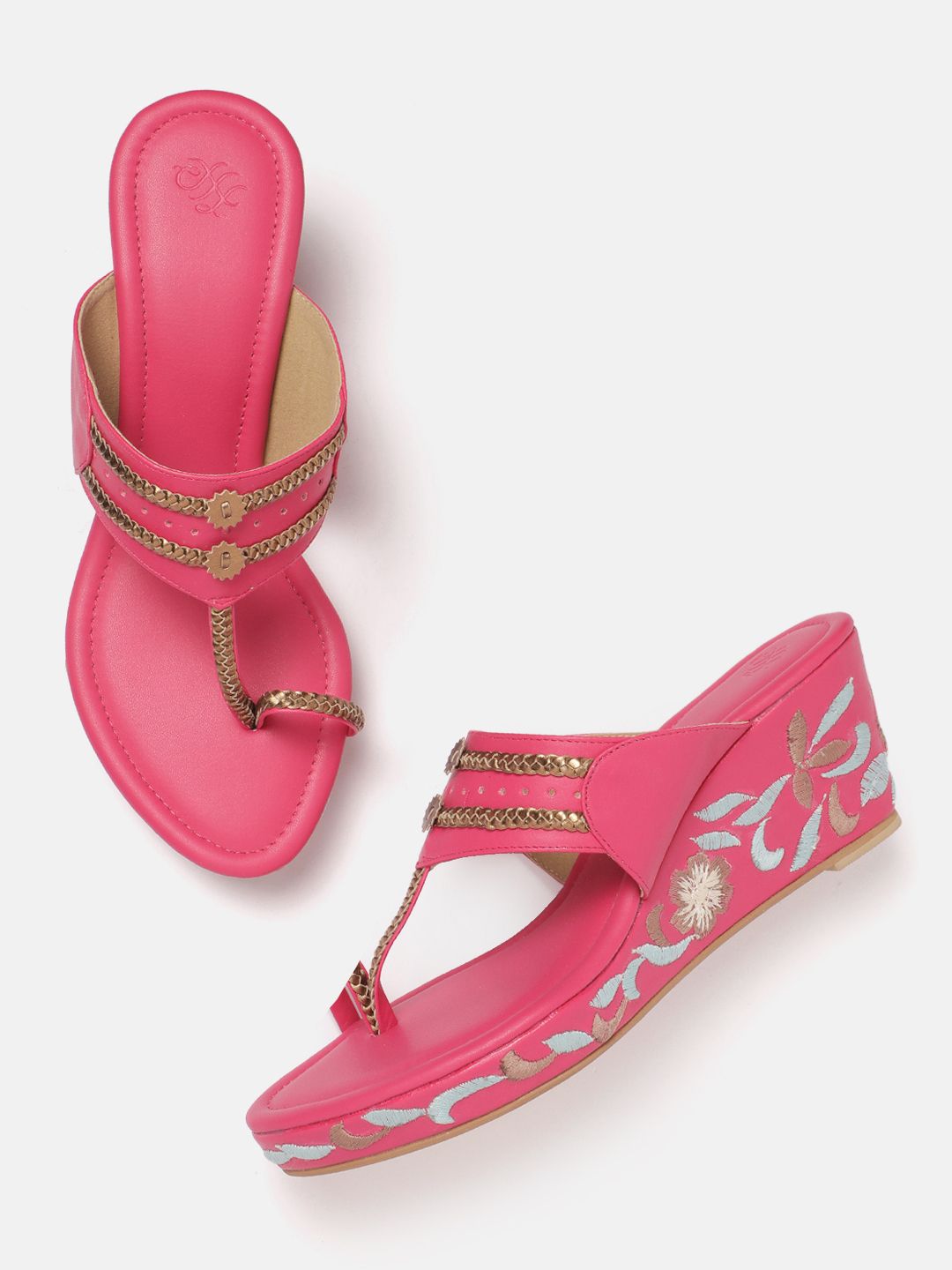 House of Pataudi Braided Floral Embroidered Wedges