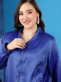 CURVY STREET Plus Size Mock Collar Bomber Jacket