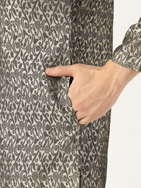 SOJANYA Lelaki Off-White & Black Woven Design Straight Kurta