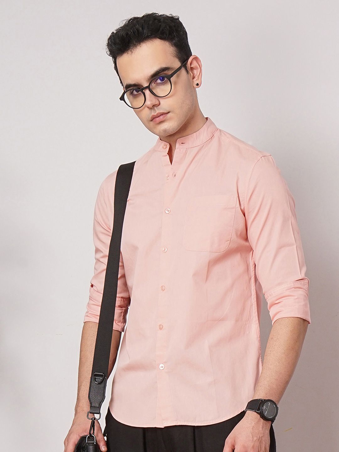 The Indian Garage Co Pure Cotton Band Collar Casual Shirt