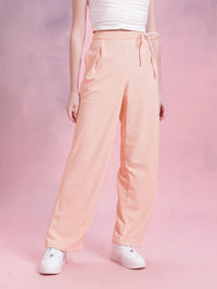 DressBerry Women Regular Fit Textured Tie-Up Waist Trousers
