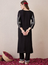 Indo Era Floral Printed Round Neck Pure Cotton Straight Kurta With Trousers