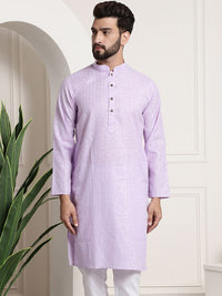 SOJANYA Men Purple Dobby Checked Straight Kurta