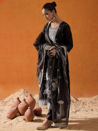 Indo Era Floral Woven Design Thread Work Straight Kurta With Trousers & Dupatta