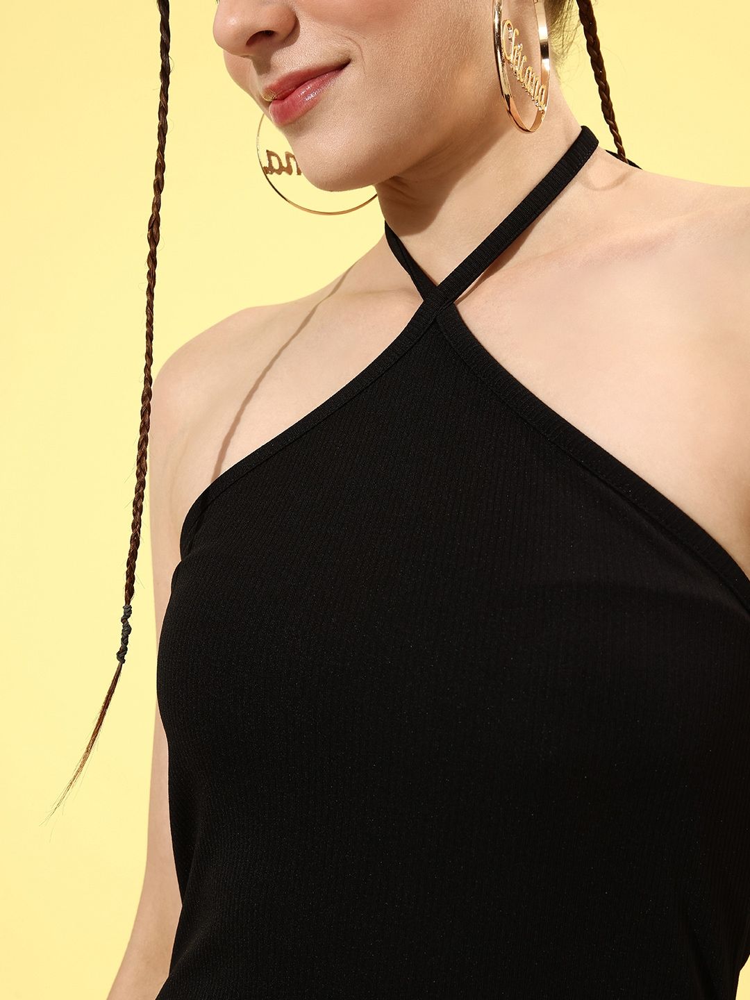 DressBerry Jet Black Striped Emo 2.0 New Necklines Bodycon Dress