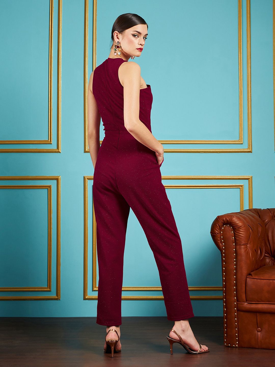 SASSAFRAS Maroon Halter Neck Basic Jumpsuit