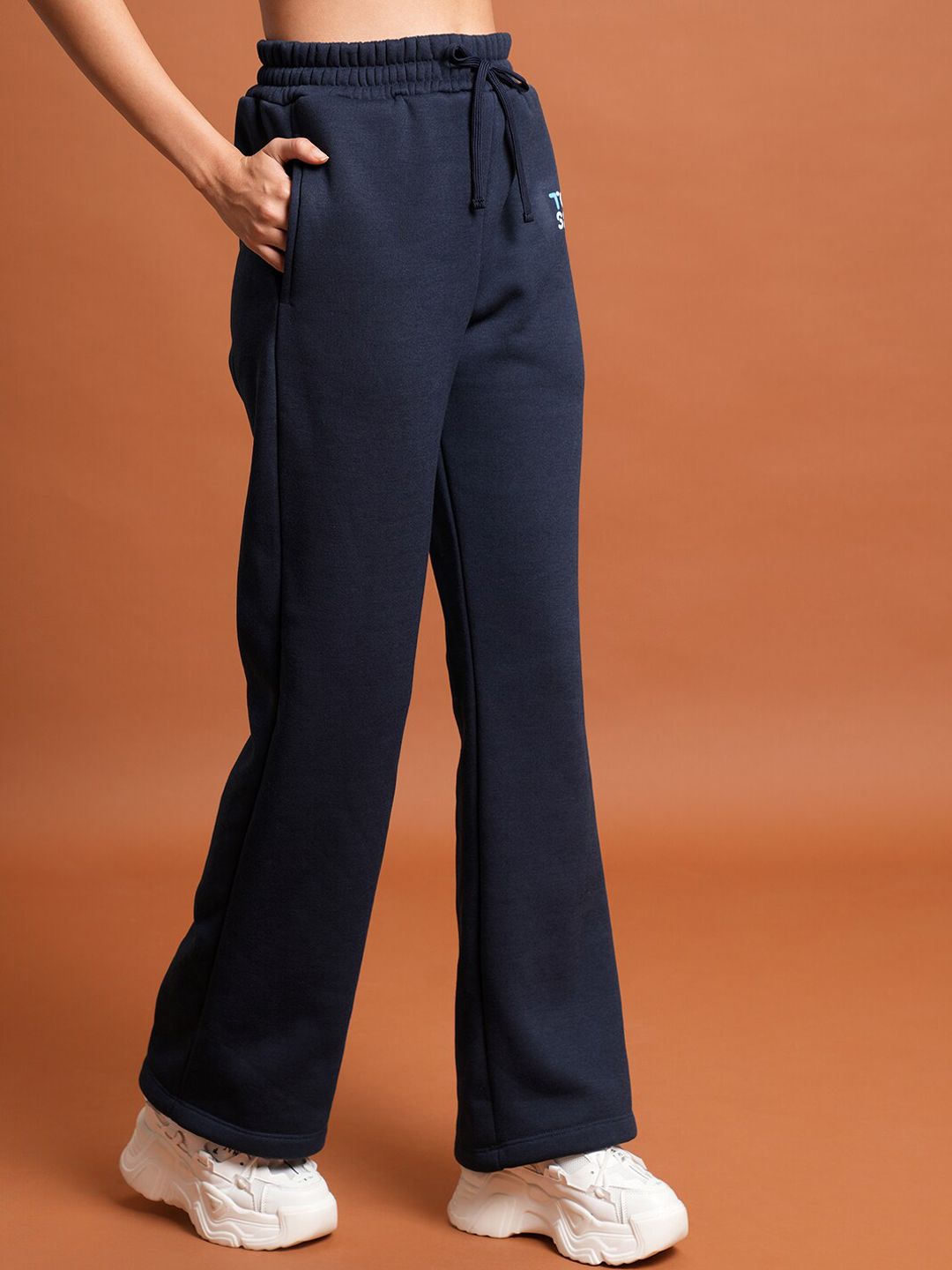 Tokyo Talkies Women Navy Blue Wide-Leg Track Pant