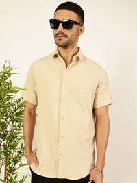 Thomas Scott Men Premium Spread Collar Popcorn Texture Casual Shirt