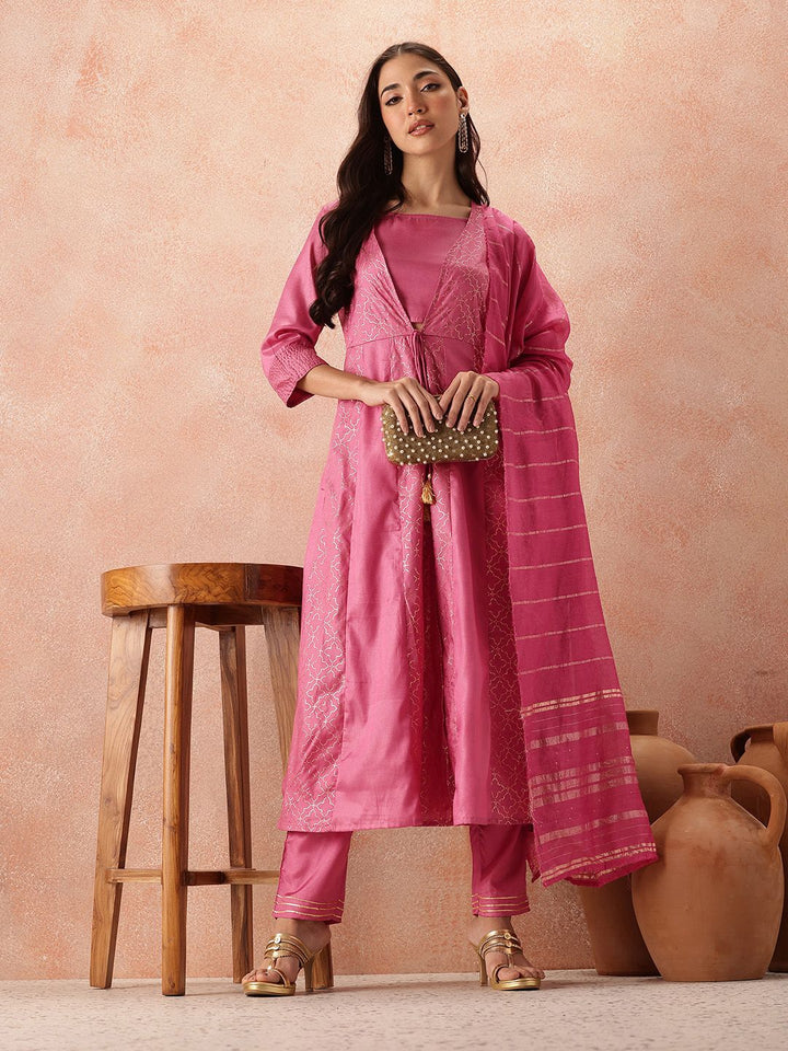 all about you Foil Printed Empire Kurta Sets With Dupatta