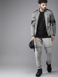 Campus Sutra Men Grey Colourblocked Windcheater Outdoor Sporty Jacket