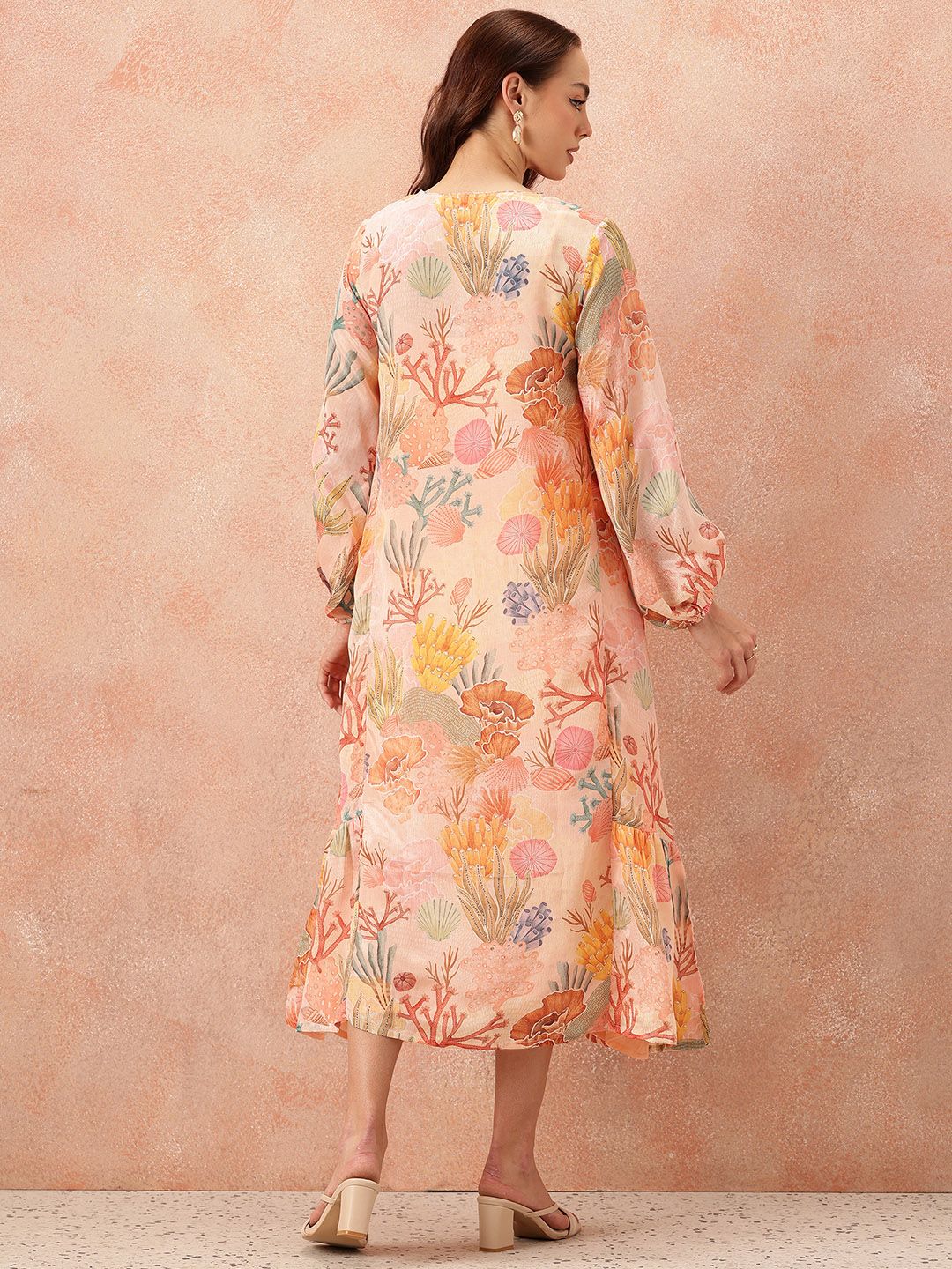 all about you Floral Printed Puff Sleeve A-Line Midi Dress
