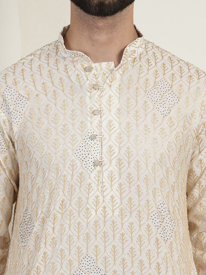 SOJANYA Woven Design Mandarin Collar Pure Cotton Straight Kurta