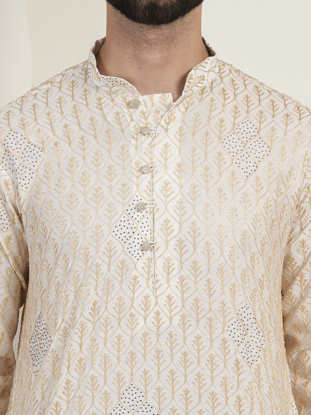 SOJANYA Woven Design Mandarin Collar Pure Cotton Straight Kurta