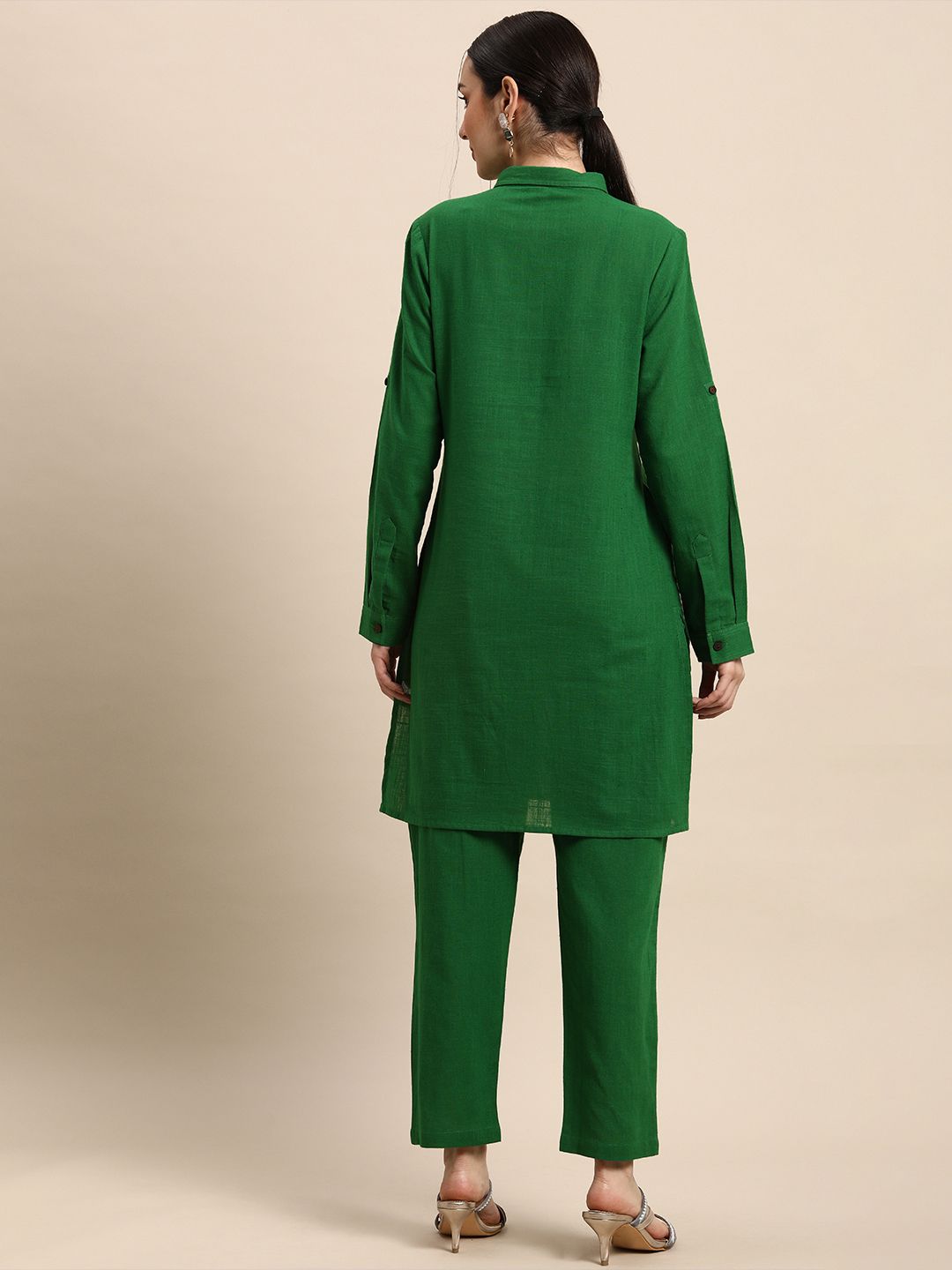 Anouk Women Green Solid Straight Kurta with Trousers