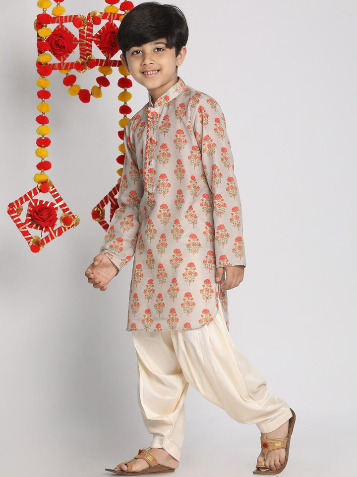 VASTRAMAY Boys Beige & Cream-Coloured Ethnic Motifs Printed Kurta with Salwar