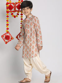 VASTRAMAY Boys Beige & Cream-Coloured Ethnic Motifs Printed Kurta with Salwar