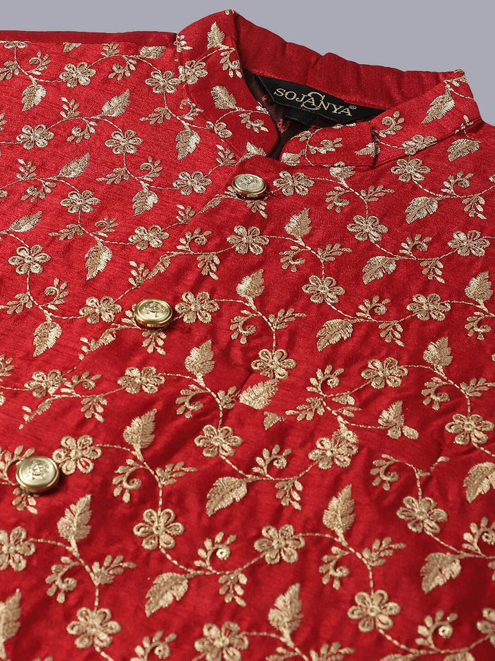 SOJANYA Embroidered Thread Work Kurta and Churidar with Nehru Jacket