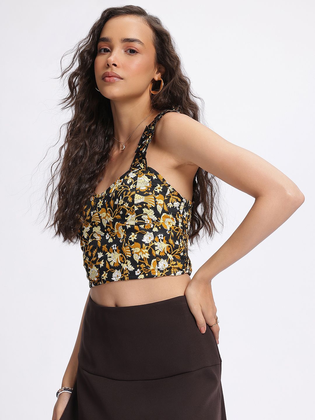 DressBerry Modern Muse Printed Ruffles Straps Crop Top