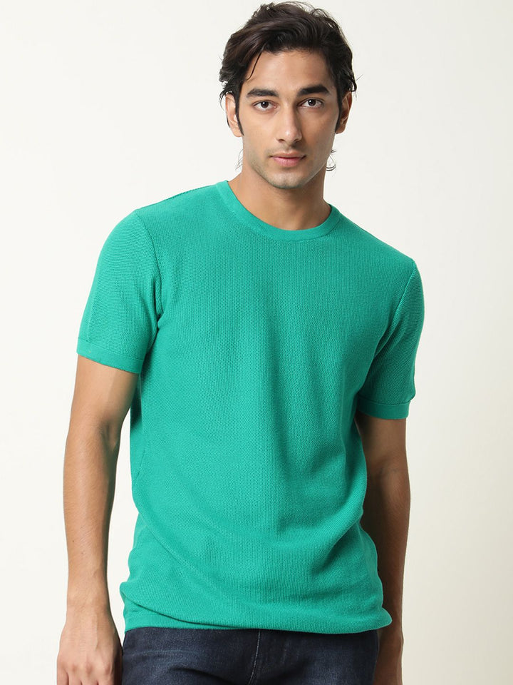 RARE RABBIT Men Clue Pure Cotton Slim Fit T-Shirt