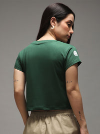 DILLINGER Women Regular Cropped Crew Neck Varsity Printed Tshirt