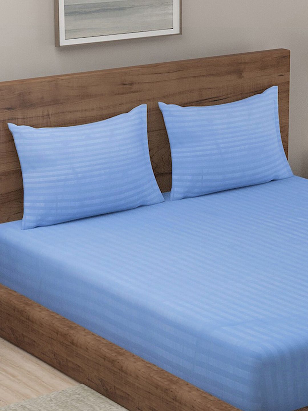 KLOTTHE Blue Striped 300 TC King Bedsheet dengan 2 Sarung Bantal