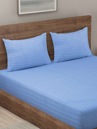 KLOTTHE Blue Striped 300 TC King Bedsheet dengan 2 Sarung Bantal