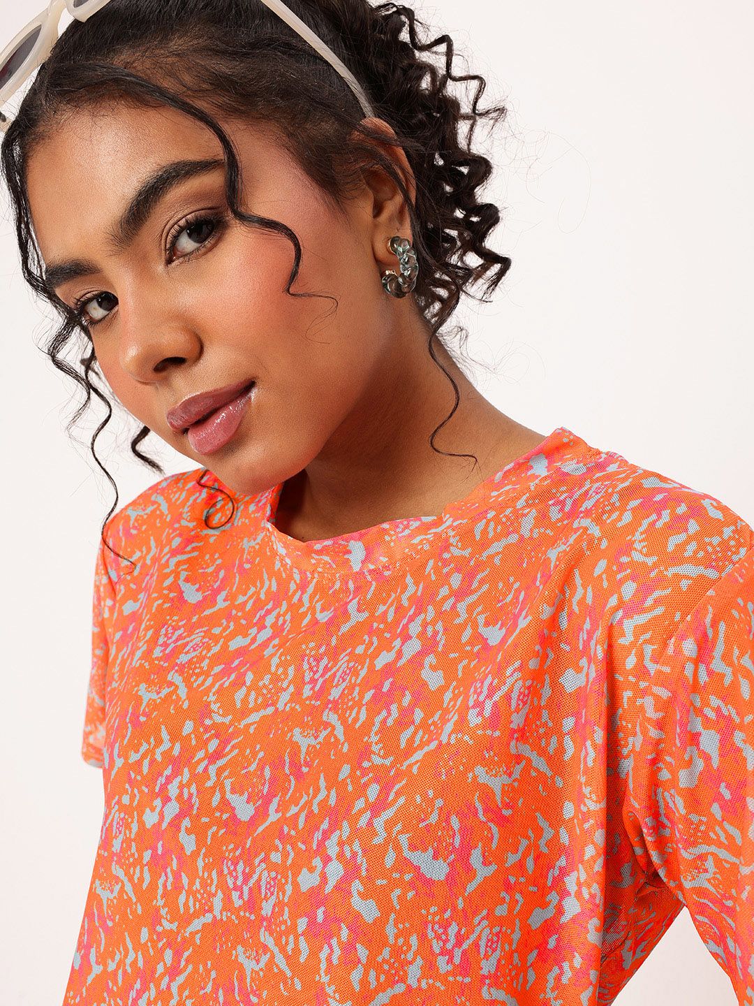 DressBerry Sweet & Spicy Printed Semi Sheer Soft Net Longline Top
