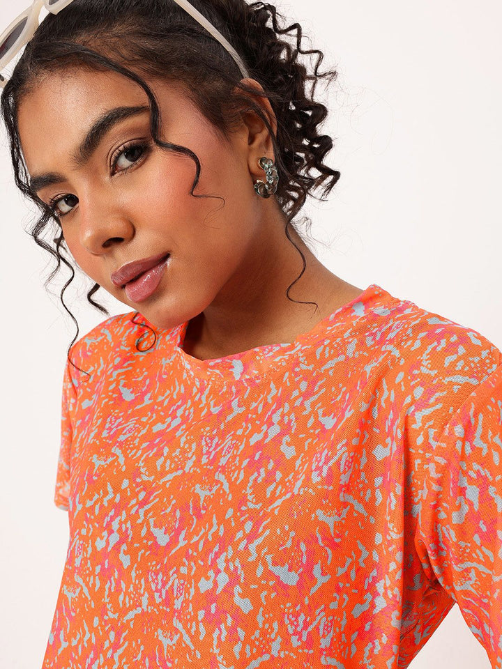 DressBerry Sweet & Spicy Printed Semi Sheer Soft Net Longline Top