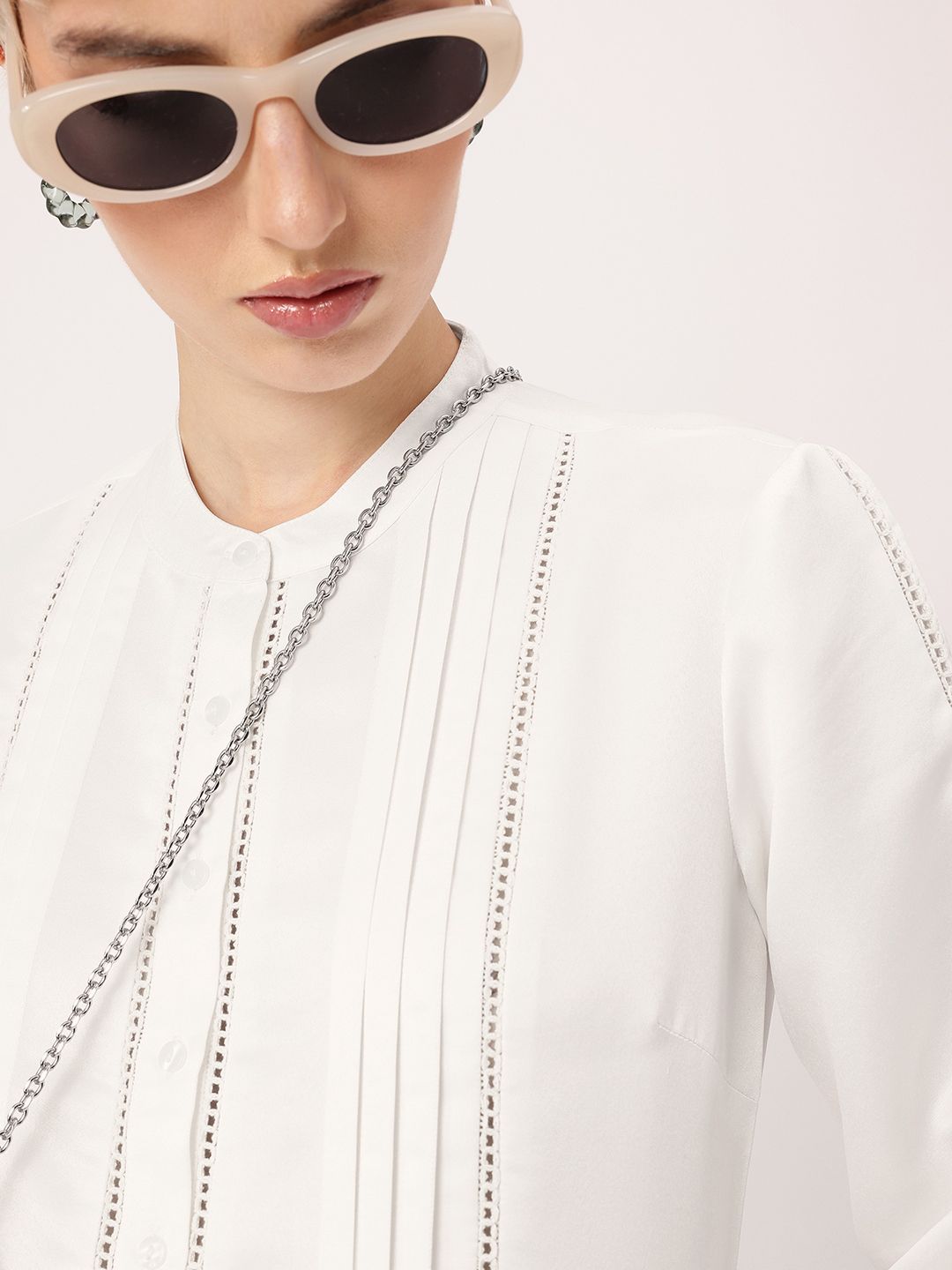DressBerry Cute Femi Satin Sensuality Lace Detailed Pleated Shirt