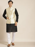 SOJANYA Men Black Chikankari Pure Cotton Kurta with Churidar & Nehrujacket