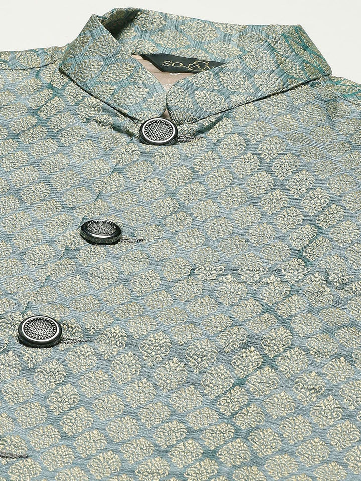 SOJANYA Lelaki Black Chikankari Pure Cotton Kurta with Churidar & Nehrujacket