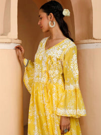 House of Chikankari Women Floral Embroidered Flared Sleeves Chikankari Indie Florals Kurta