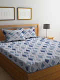 KLOTTHE Putih Geometrik Kapas Tulen 400 TC Dilengkapi Cadar King Superfine dengan 2 Sarung Bantal-250 x 225 cm