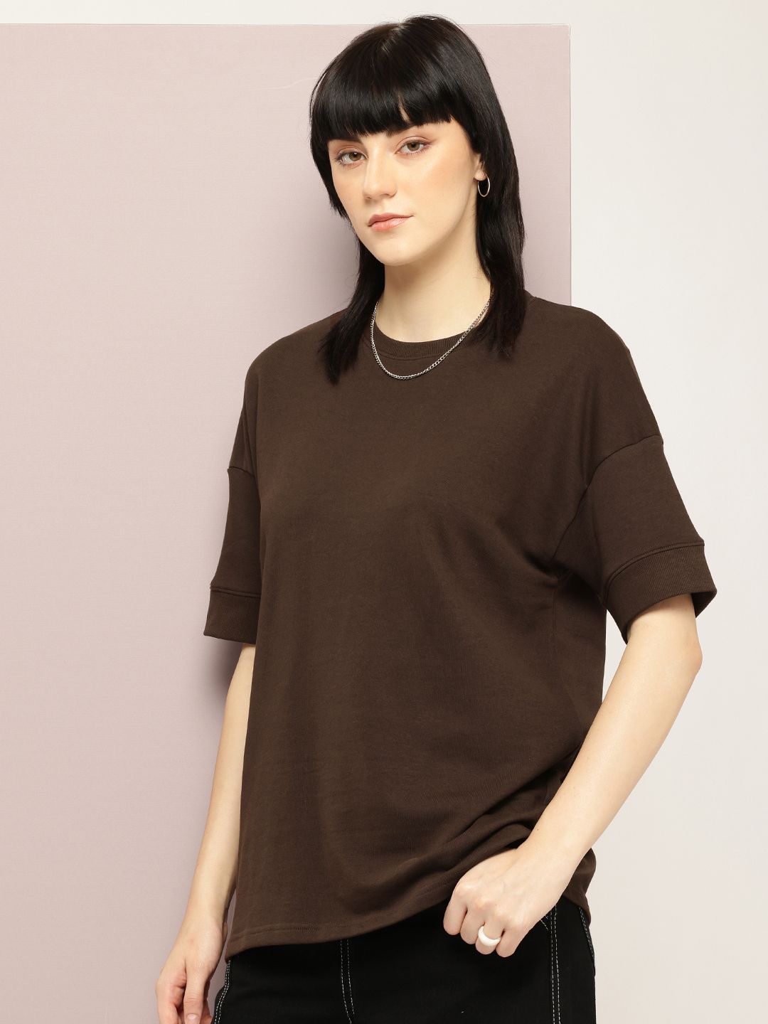 DILLINGER Women Oversized Drop Shoulder Ultra Soft Drapey Cotton Crew Neck T-Shirt
