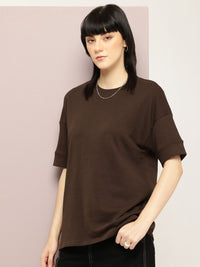 DILLINGER Women Oversized Drop Shoulder Ultra Soft Drapey Cotton Crew Neck T-Shirt