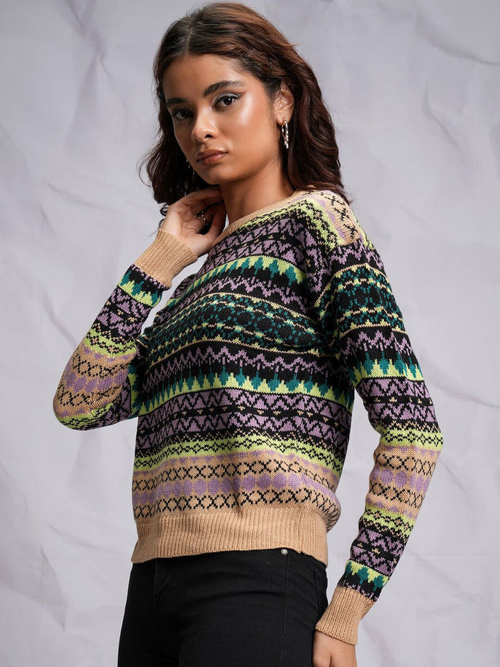 Tokyo Talkies Black Relaxed Fit Cable Knit Acrylic Pullover