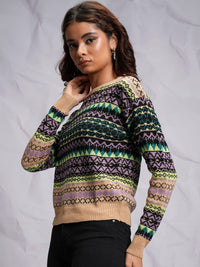 Tokyo Talkies Black Relaxed Fit Cable Knit Acrylic Pullover