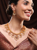 Rubans 24K Gold-Plated Lakshmi Temple Necklace Set with Ruby Stones & Pearl Detailing