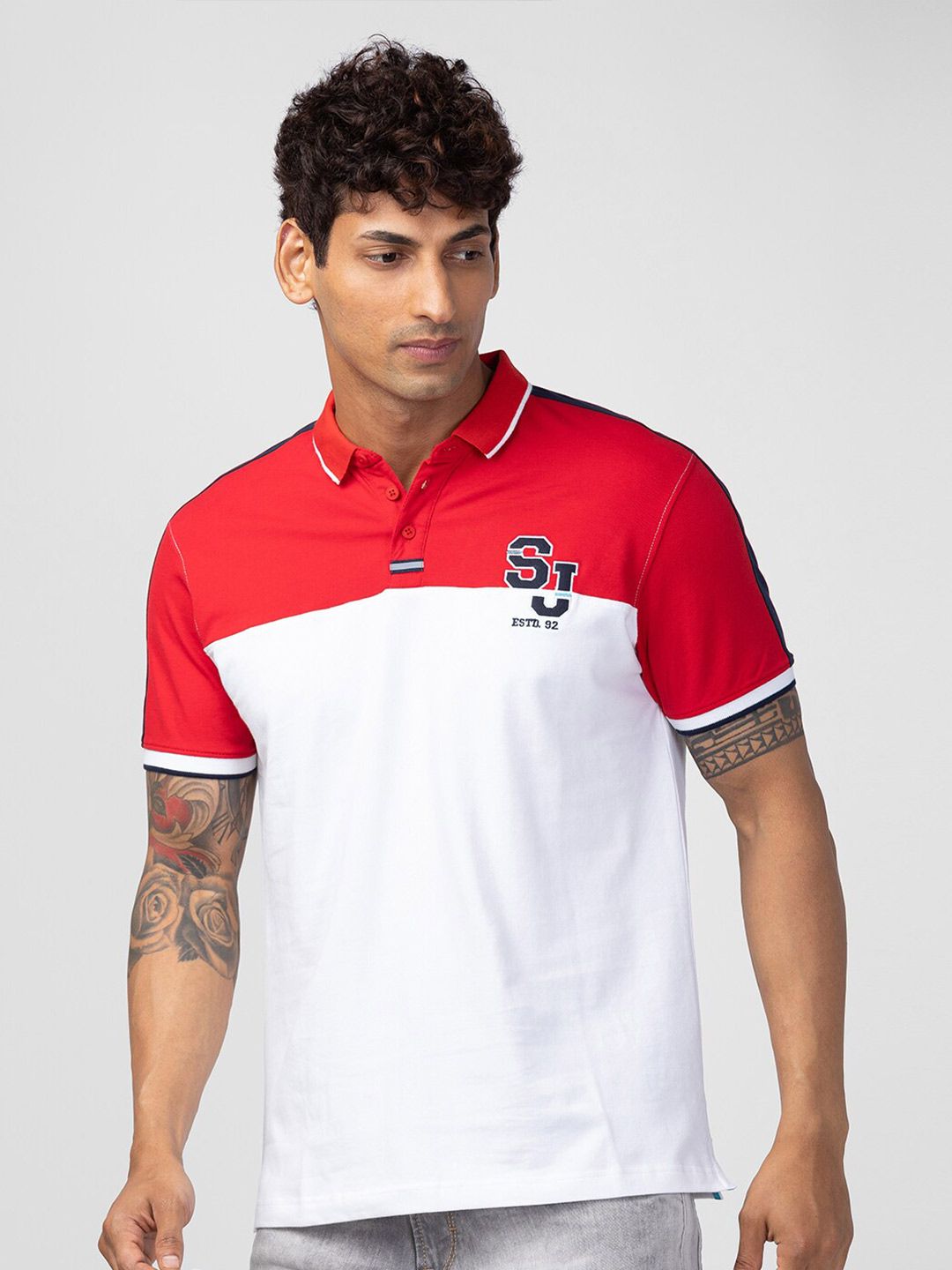 SPYKAR Men Colourblocked Polo Collar Slim Fit T-shirt